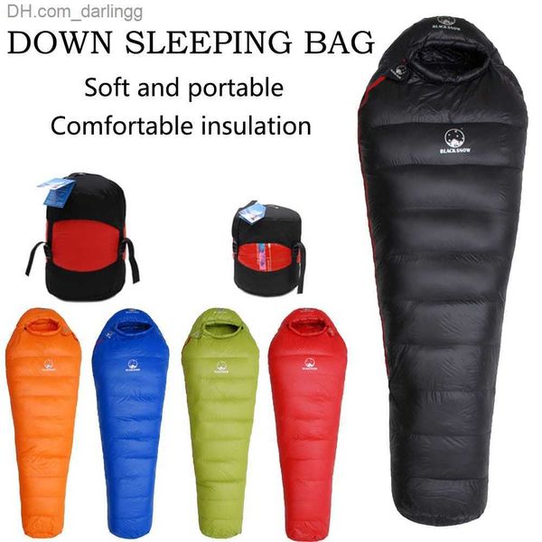 Saco de dormir para acampar Saco de dormir estilo momia para adultos con plumón de ganso blanco muy cálido 4 tipos de espesor para viajes al aire libre en otoño e invierno Q230829