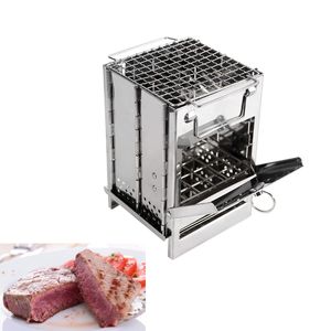 Camping Fornuis Mini Outdoor Brandhout Fornuis Camping Koken Picknick Reizen Rvs Vierkante Houtkachel Houtskool Vouwen Grill