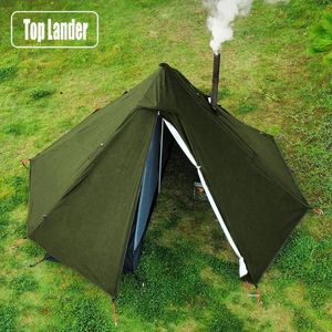 Tive de tipi de camping avec fenêtre de cheminée extérieure ultra-léger pyramide double couche bushcraft 1 personne tentes 240416