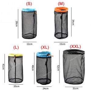 Sac de rangement Menfly Mesh Organisez légèrement le sac de camping Sacs de compression de randonnée accessoires de voyage Polyester DrawString Camping Randingout