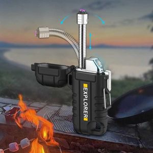 Camping étanche rétractable électrique Double Arc type-c Rechargeable USB briquet extérieur coupe-vent Plasma sans flamme MHUR