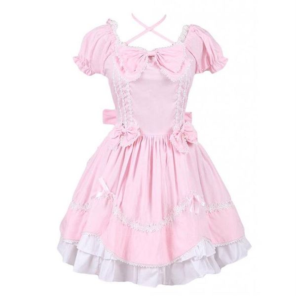 Peut être personnalisé 2018 rose et blanc à manches courtes nœud avec cravate gothique victorien robes Lolita pour les femmes Customized275s