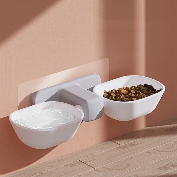 Peut être collé à double usage Pet Cat Bowl Protection du cou Hauteur réglable du double distributeur d'eau pour chiot antidérapant 220323