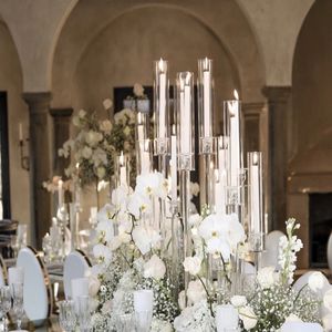 kan geen echte kaarsdecoratie gebruiken 8 Arm Crystal Cluster Round Taper Candelabra Candle Holder For Votive Pillar Of LED Candles With clear acryl Base imake521