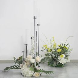 kan geen echte kaars gebruiken)Zilver 8 Arm Cluster Taper Candle Holder Met Clear acryl Shades, Large Candle Arrangement