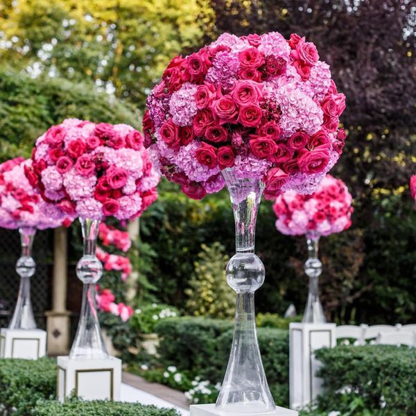 puede vender bola de flores) Jarrón acrílico de copa de gran tamaño, ramo de boda, mesa de hotel, soporte de flores, decoración, trompeta reversible, floreros 444