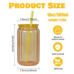 Kan sublimatie glazen mason jar 16oz jelly-gekleurde gestreepte cup bier mokken herbruikbare bekers tuimelaars passen voor sap en koffie drinkware lg44 4.23 s