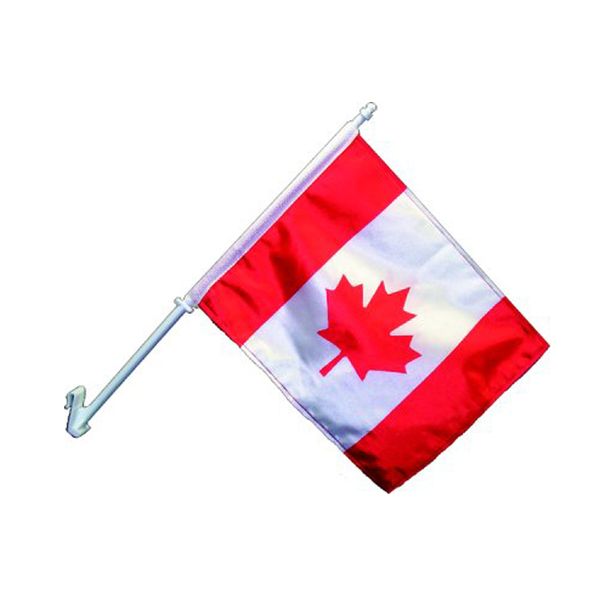 Drapeaux de fenêtre de voiture du Canada, National 30X45cm avec poteaux en plastique de 43cm, polyester 100D avec 80% de saignement, une couche, livraison gratuite