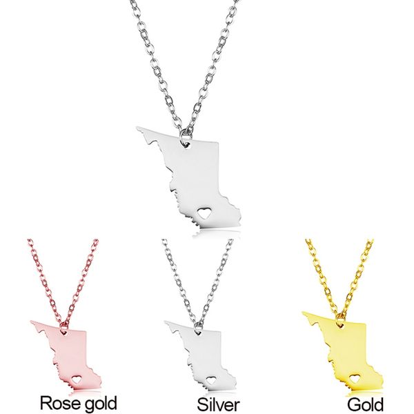 Canadá MAP Island Metal Chain Pendse Amor Heart Charm Collares de campo de oro Rose Joya de regalo de regalo de acero inoxidable al por mayor