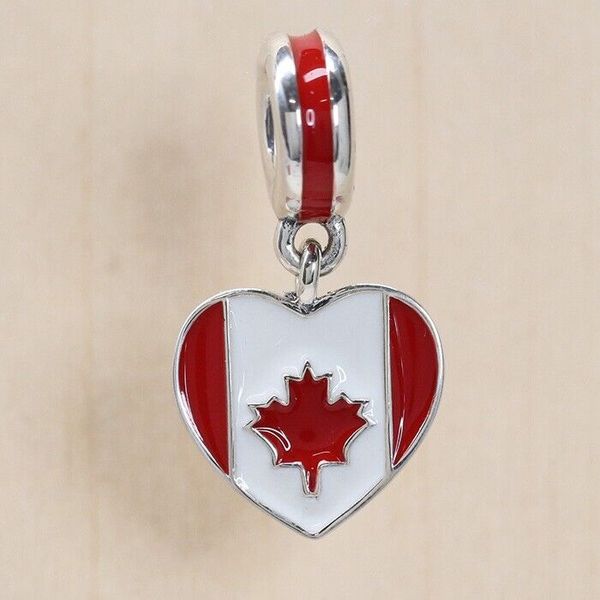 Drapeau canadien en forme de cœur avec émail en argent S925, perles, bracelet, bijoux, 791954ENMX, bijoux fantaisie