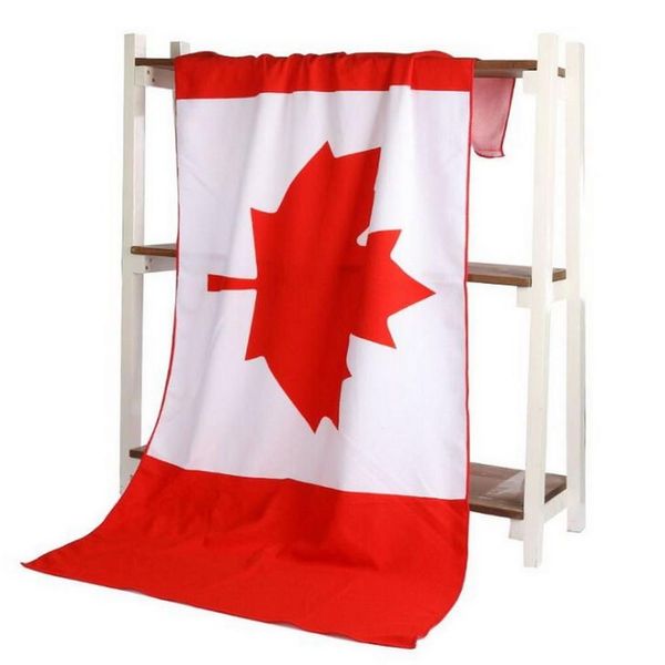 Feuille d'érable canadienne drapeau serviette de bain activité d'impression en microfibre serviette de plage cheveux eau super douce 70*140 Cm