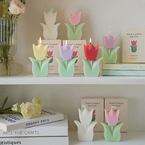 Bougie bricolage à la main cadeau d'anniversaire à la main tulipe parfumé à la bougie à fleurs décorative bougie aromatique bougies intérieures décor