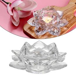 Bougeoirs 1 x Crystal Glass Lotus Flower Solder Bandlestick HomeCor Gift Gift Craft Ornement Bouddhiste