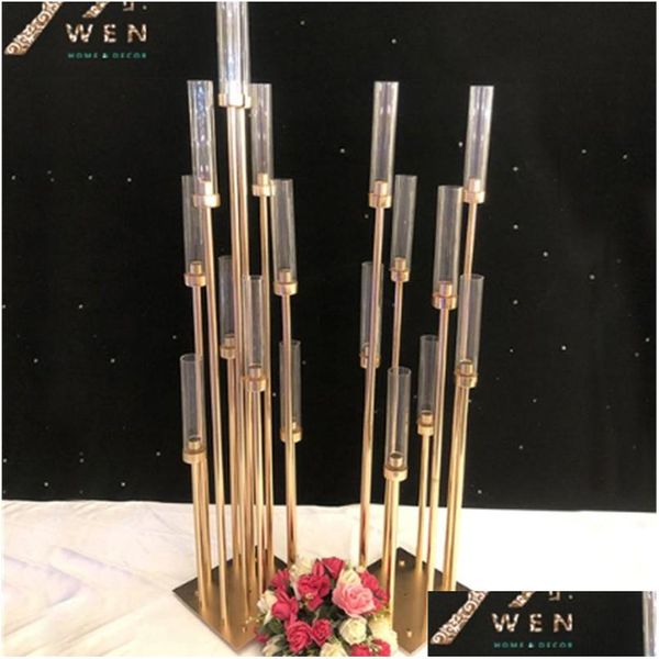 Bougeoirs 10 têtes chandelier en métal candélabres bougeoirs stands centres de table de mariage vases à fleurs route plomb Dhgarden Dh7Qj