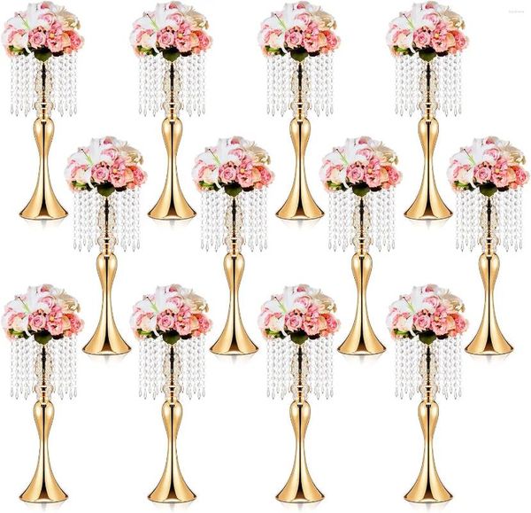 Bougeoirs 10 Pack centres de table de mariage en or pour tables 18.11 pouces de haut support de fleur en cristal Vases floraux en vrac table Ar