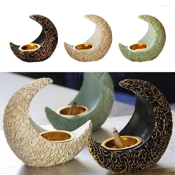 Bougeoirs 10cm Ramadan Moon Crescent Résine Brûleur d'encens Antique Décoration Chandelier pour support à la maison