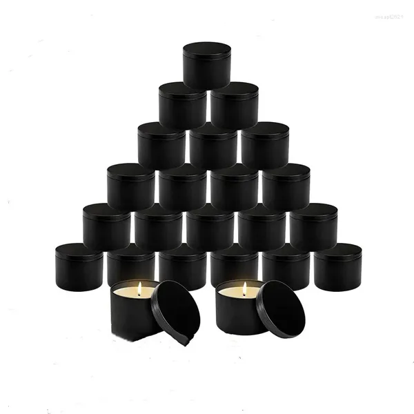 Candelabros 10 unids 4 onzas Caja de almacenamiento vacía negra Velas hechas a mano Contenedor Tarro de hojalata Kit de fabricación Joyería sellada Té de caramelo