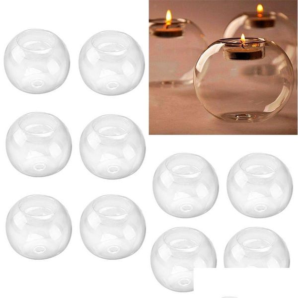 Bougeoirs 10pcs 8cm verre clair photophore bougeoir boule forme chandelier décoration de fête de mariage boule 220809 H Dhgarden Dhwdv