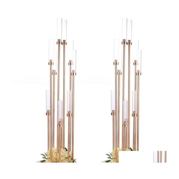 Candelabros 10 Unids Floreros Camino Plomo Mesa Centro de Mesa Soporte de Metal Dorado Pilar Candelabro Para Boda Candelabros Gota Deliv Dh1Ly