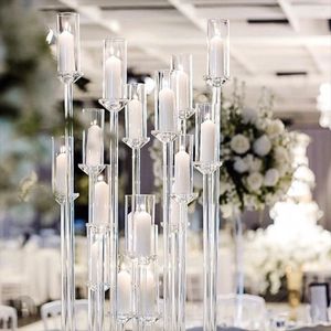 Bougeoirs 10pcs) Style Crystal Tube Holder Tall Wedding 8 Arms Candelabra Acrylique Table Top Decoration AB0467