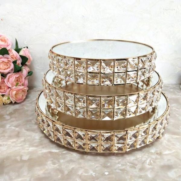 Bougeoirs 10 pièces) mariage or argent métal 3 couches support à gâteau Table centres de Table en cristal fleur Qq517