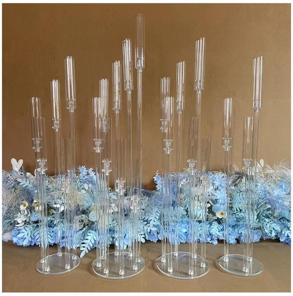 Bougeoirs 10set chandelier en cristal 5 / 8 têtes table de mariage centre fleur stand support en verre partie métal route plomb