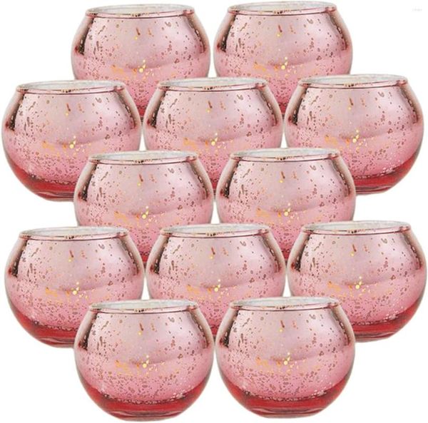 Castiçais 12 peças de vidro suporte para chá tigela tigela votiva redonda peças centrais de casamento decorações de mesa ouro rosa