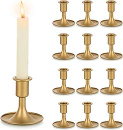 Bandlers 12pcs Gold Conteil Taper Set Vintage Small Las Metal Metal Brass Candlestick for Wedding Christmas Birthday Party Deco