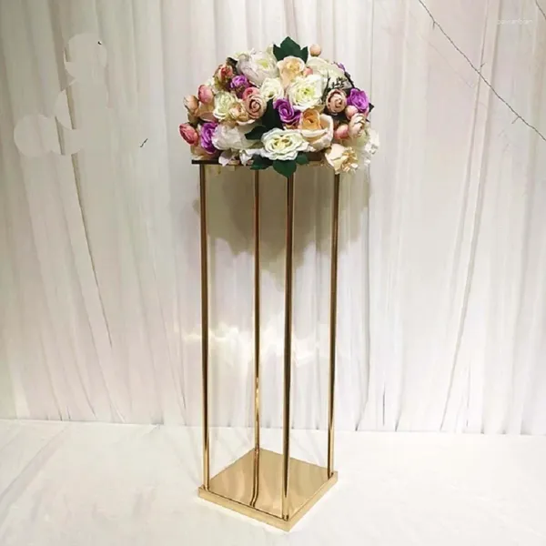 Bandlers 12pcs) Mariage carré en métal Gold Flower Vase Column Stand pour décoration de pièce maîtresse Yudao1080