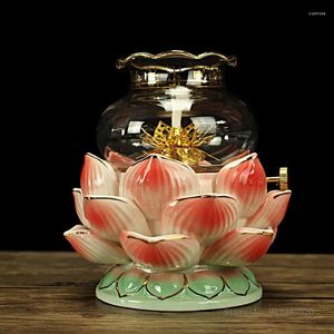 Bougeoirs 1pc Creative Bouddha Pare-brise Beurre Lampe Pied Haut Céramique Lotus Base Maison Salon Temple Ustensile Ornements Décor
