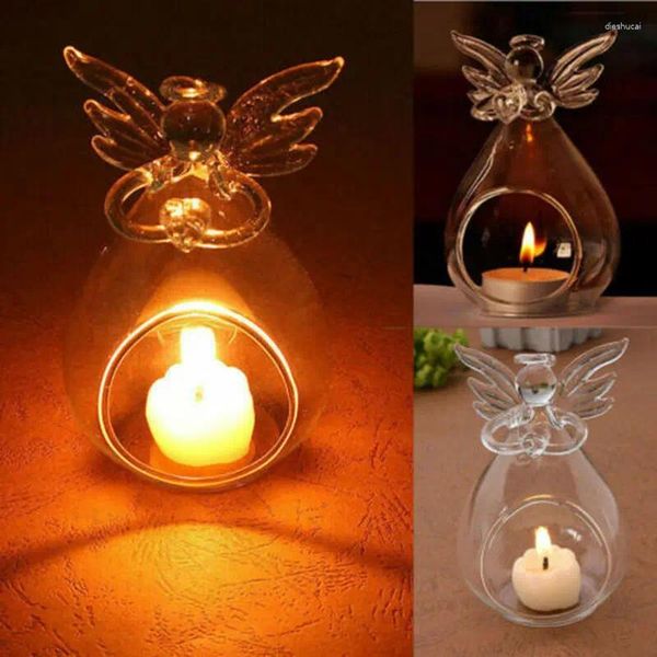 Soportes de velas 1 PC Hollow Glass Angel Soportes Home Garden Night Wedding Té de té al aire libre Decoración de luz