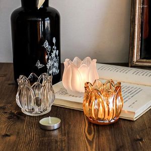 Candlers 1pc Small Small Holder Tulip Coupe aux chandelles Dîner Verre Home Decoration Tableon INS Rétro Transparent