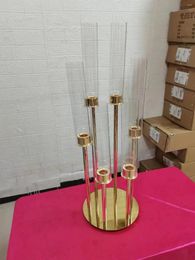 Bougeoirs 1pcs 6 tête chandelier en métal plomb table pièce centrale pilier d'or mariage