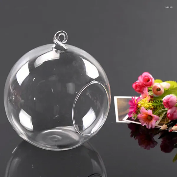 Bougeoirs 1 pièces Mini boule de verre suspendue 6/8/10 cm Globes porte-bougie transparent Vase succulent pour fête de mariage arbre Terrarium