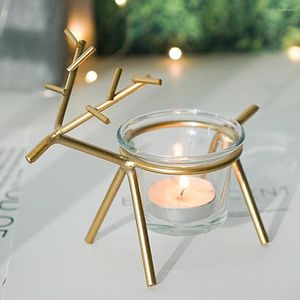 Candelas de velas 1 PPCS Romantic Iron Art Elk Holder Candlestick para casa 2024 Anotos de feliz año Regalos Nordic Desk Stand Table Decoración