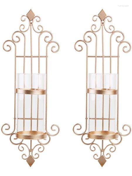 Bougeoirs 2 Pcs Amazon Liste Or Tenture Murale Fer Titulaire Verre Décoration Européenne