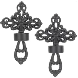 Kandelaars 2 stuks zwarte pijlerkaarsen kruiskandelaar decoratieve houder muurhangend metalen retro ijzeren ornament