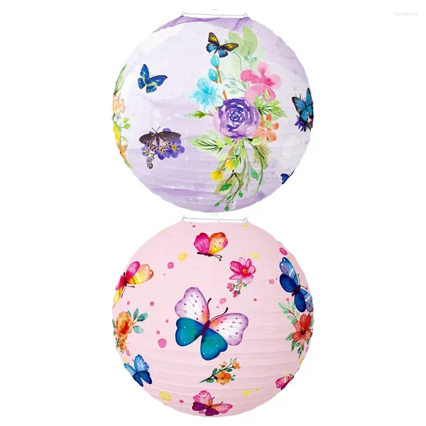 Bandlers 2 pcs Butterfly Paper Lanterns suspendu décor anniversaire décorations de fête de fête festival lavande sur le thème