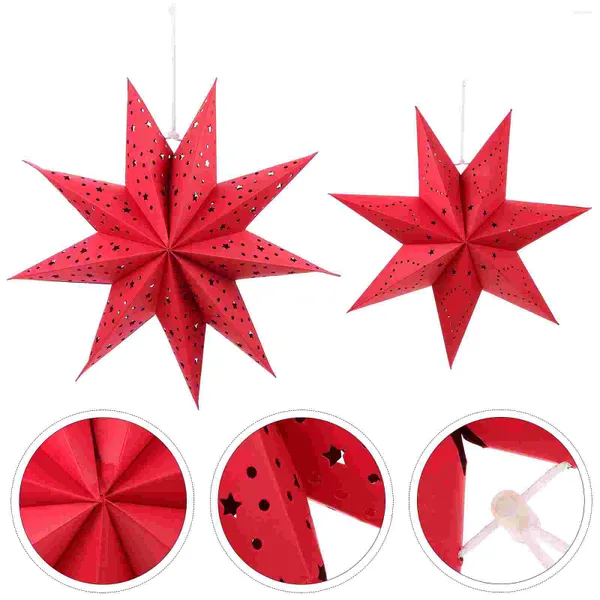 Candelabros 2 piezas Decoraciones de linternas navideñas Adorno para festivales en casa Estrella de nueve puntas Linternas de origami Adornos de papel para ventanas Interiores
