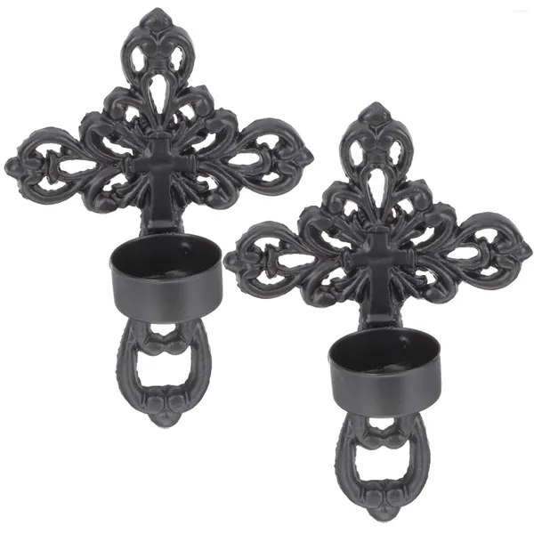 Bougeoirs 2 pièces croix chandelier support métallique rétro appliques suspendues décoration fer ornement lampe à beurre Vintage