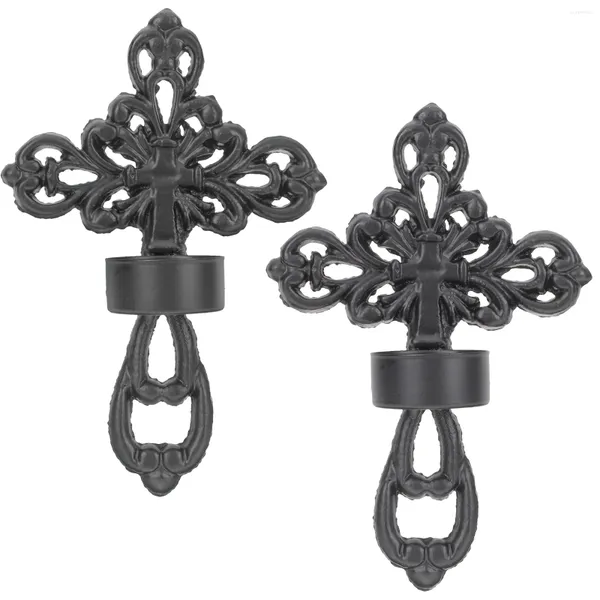 Bougeoirs 2 pièces croix chandelier base en métal supports d'étagères fer noir pilier décoration suspendue