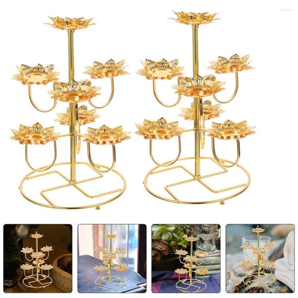 Bougeoirs 2 pièces décor bougeoir en forme de Lotus chandelier en métal table en acier inoxydable support religieux décoratif