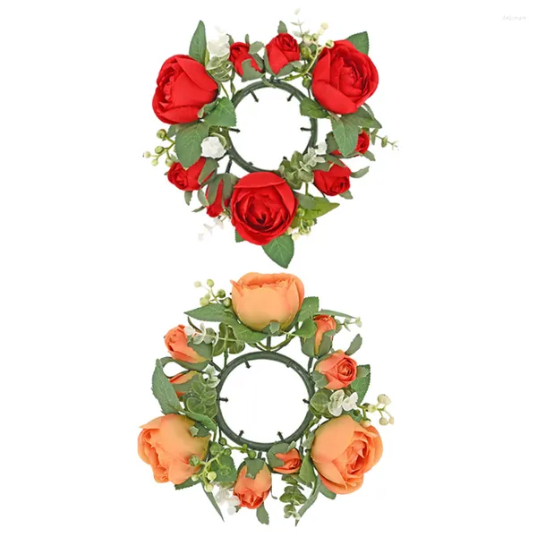 Bougeoirs 2 pièces centres de table de fleurs bougies anneaux piliers couronne feuille artificielle salle à manger mariage