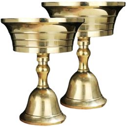 Kaarsenhouders 2 pc's goud taps kaarsen messing ghee lamp houder tempel gebruik retro kandelaar bid bidden craft cup olie koperen hal