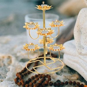 Bougeoirs 2 pièces Para Lotus en forme de bougeoir Temple lampe à beurre table décorative en acier inoxydable