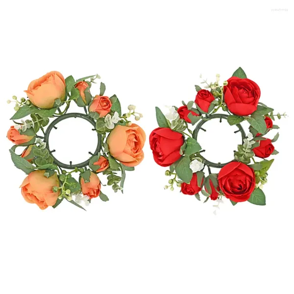 Bougeoirs 2 pièces anneaux piliers accessoires de disposition de mariage bougies de feuilles artificielles couronne de pivoine couronnes de fleurs en plastique