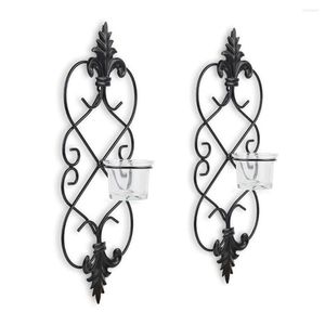 Kaarsenhouders 2 pc's muur sconce houder antieke stijl black metal art decoraties voor woonkamer badkamer dineren