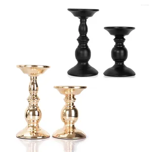 Kaarsenhouders 2 Set Candlestick Pilaarhouder Metal Stands Decoratief voor Halloween Christmas Weddings Gold Black Groothandel XB