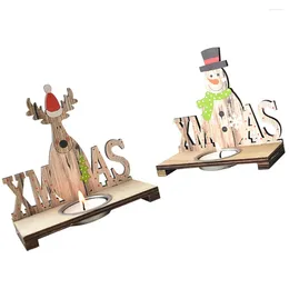 Kandelaars 2 Set Kerstmis houten houder natuurlijke stijl kandelaardesktop ornament voor huwelijksfeestwoningdecoratie met roestvrij