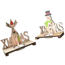 Kaarsenhouders 2 set kerst houten houder natuurlijke stijl kandelaarde bureaublad ornament voor bruiloftsfeestwoningdecoratie met